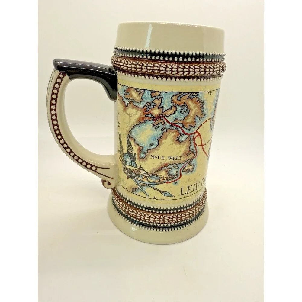 Leif Eriksson German Beer Stein 16oz Viking‎ Neue Welt New World Vintage